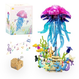 KAZI Jellyfish Building Toy Set - Music Box with Light for Adults & Kids Ages 8 Plus,DIY Crafts Kit for Home Decor,Living Room or Bedroom,Gifts for Sea Creatures Lovers,Birthday Gifts