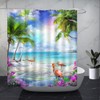 DePhoto Beach Shower Curtain Pink Flamingos Green Palm Trees Blue