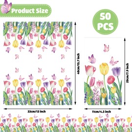 50 PCS Spring Floral Paper Napkins Tulip Guest Napkins Disposable Watercolor Flower Dinner Party Napkin Floral Decorative Hand Towel for Bathroom Bridal Shower Wedding Birthday Dinner Party Supplies
