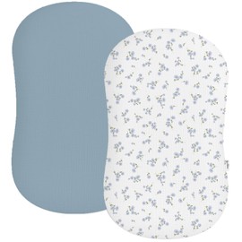Muslin Baby Lounger Cover 2 Pack, Soft Breathable Newborn Lounger Pillow Cover for Boys Girls Infant (Flower I & Light Blue)