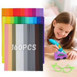 Biubee 32 Colors 3D Pen Filament Refills Compatible with 3Doodler Start+ Only - Safe & Low Temperature PCL, 2.5mm 3D Printer Doodler Pen Refill Packs for Kids Birthday Christmas Gift, 160pcs