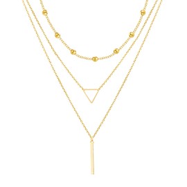 14k Gold Plated Layered Necklace for Women Trendy Multilayer Adjustable Layering Circle Bar Pendant Chain Necklace Dainty Gold Necklace Stack Fashion Jewelry Set Gifts for Women