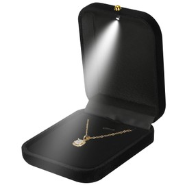 KUKUVR Velvet Necklace Pendant Gift Box with LED Light, Jewelry Holder Box for Necklace Pendant Eerring Bracelet, Small Jewelry Storage Display Case for Women girl (Black)