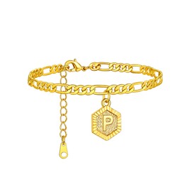 FaithHeart Initial Anklet for Women, Waterproof 14k Gold Plated Letter Heart Ankle Bracelets Non Tarnish Stainless Steel Summer Beach Foot Jewelry