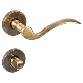 JUVA Door Handle Room Door Rosette Set Vintage Door Fitting Antique Burnished Brass Spoon Toilet Bathroom Door Handle for Door Thickness 35 – 47 mm 1 Set Door Set Including Mounting Material