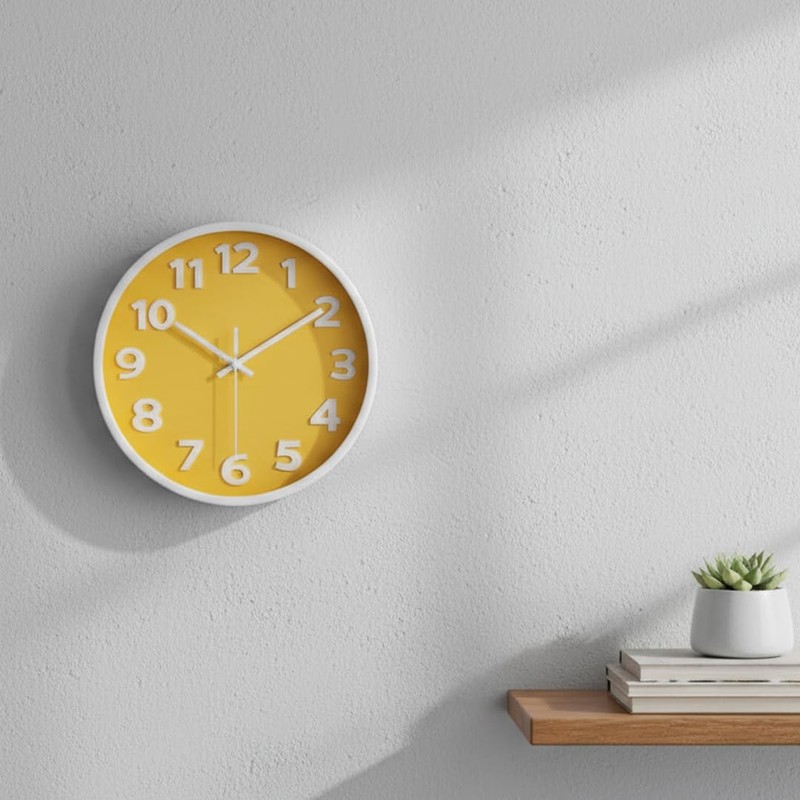 Crosstime 10 Inch Yellow Wall Clock with Big Numbers -