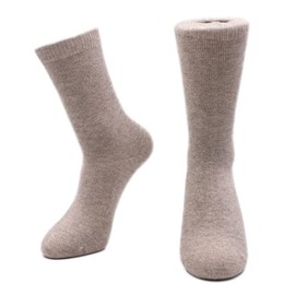 iMongol Pure Cashmere Women Men Unisex Crew Mid-Calf Causal Thick Socks, Bed Socks, Smooth Toes and Heel by Hand Sewing,(Beige,UK 4.5-9)