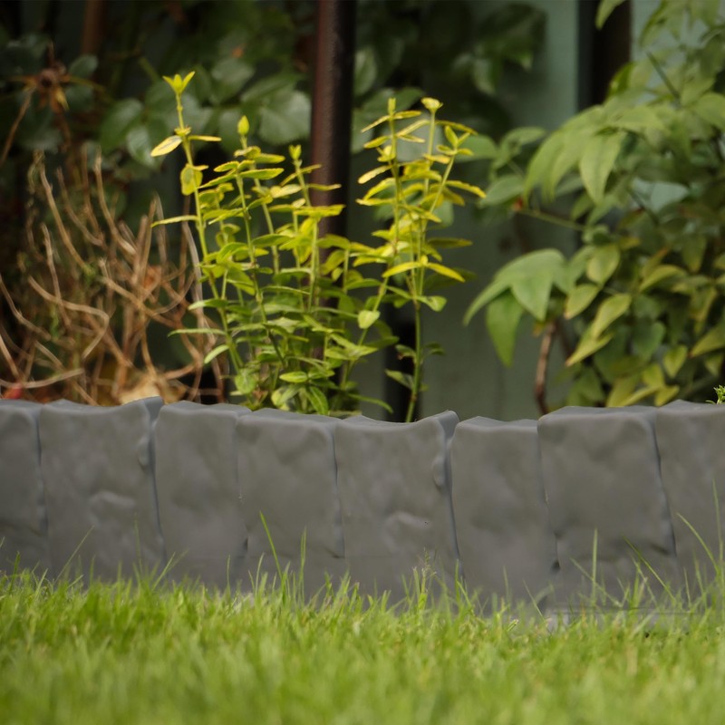 DIVCHI Grey Stone Effect Lawn Edging 10 Pcs Cobblestone Garden