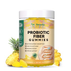 9-in-1 Probiotic Fiber Gummies for Adults & Teens, Fiber Supplement Pro with 5 Billion CFU Bacillus Coagulans, Psyllium Husk, FOS, Inulin, ACV for Digestive & Gut Wellness, 60 Vegan Pineapple Gummies