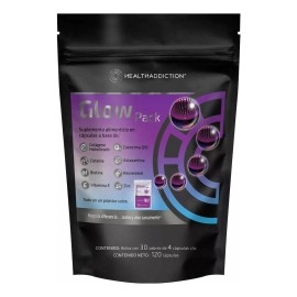 HEALTHADDICTION - Glow Pack Colágeno Hidrolizado + Coenzima Q10 + Resveratrol + Biotina + Zinc | Fórmula Antioxidante para Cabello, Piel y Uñas | 30 Sobres con 4 Cápsulas c/u | 120 Cápsulas