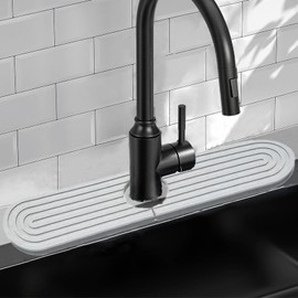 Kitchen Faucet Splash Guard, Diatomite Stone Drying Mat For Kitchen Counter,Faucet Absorbent Mat for Bathroom Counter(Light Grey,17.69" x 3.93")