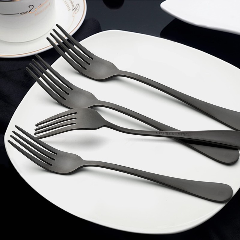 Black Dinner Forks Set of 12, LIANYU Stainless Steel Silverware