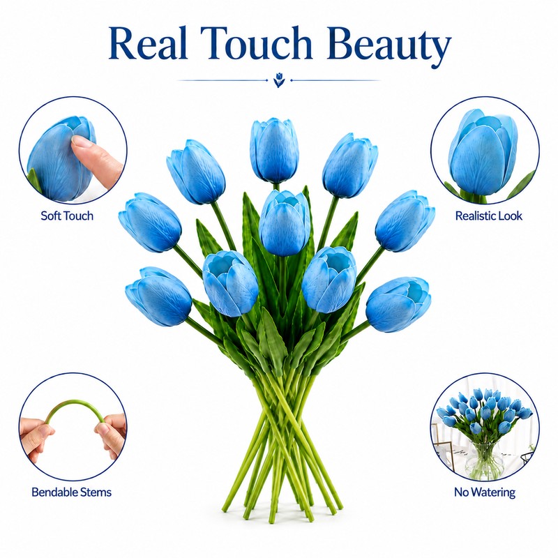 Artificial Tulips for Floral Arrangements, Soft PU Fake Flowers with