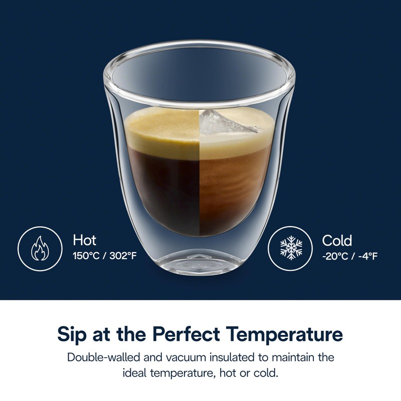 DeLonghi 3oz Espresso Double Wall Thermal Glasses, Set of 2