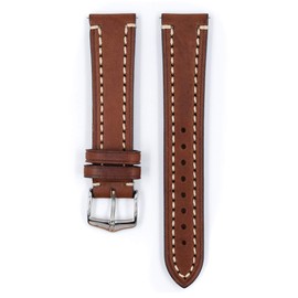 Hirsch Liberty Leather Watch Strap - Brown - L - 18mm / 16mm - Shiny Silver Buckle - Artisan Calf Leather Band
