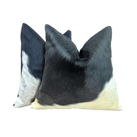 Artigar Pack of 2 Set Brown Real Cowhide Genuine Leather Cushion Covers Throw Pillow for Farmhouse Decorations Chair Sofa Living Room Bedroom Decor Hair On Leather Fur 45 Cm 18 Inch Style-2056