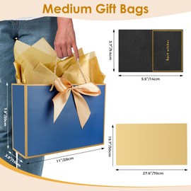 Gfractolux Gift Bags for Present, 2 Pcs Medium Gift Bags for Women with Tissue Paper and Cards, Gift Bags for Birthdays, Baby Shower, Wedding, Party, Holiday Presents 11"X7.9"X3.9" (Blue)