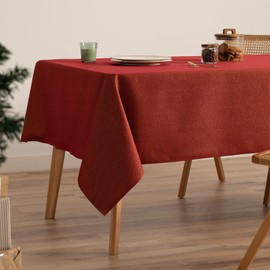 GAMUSI Tablecloth Christmas Plain Gold Thread Dining Table Rectangular Christmas Decoration 140 x 100 cm Red