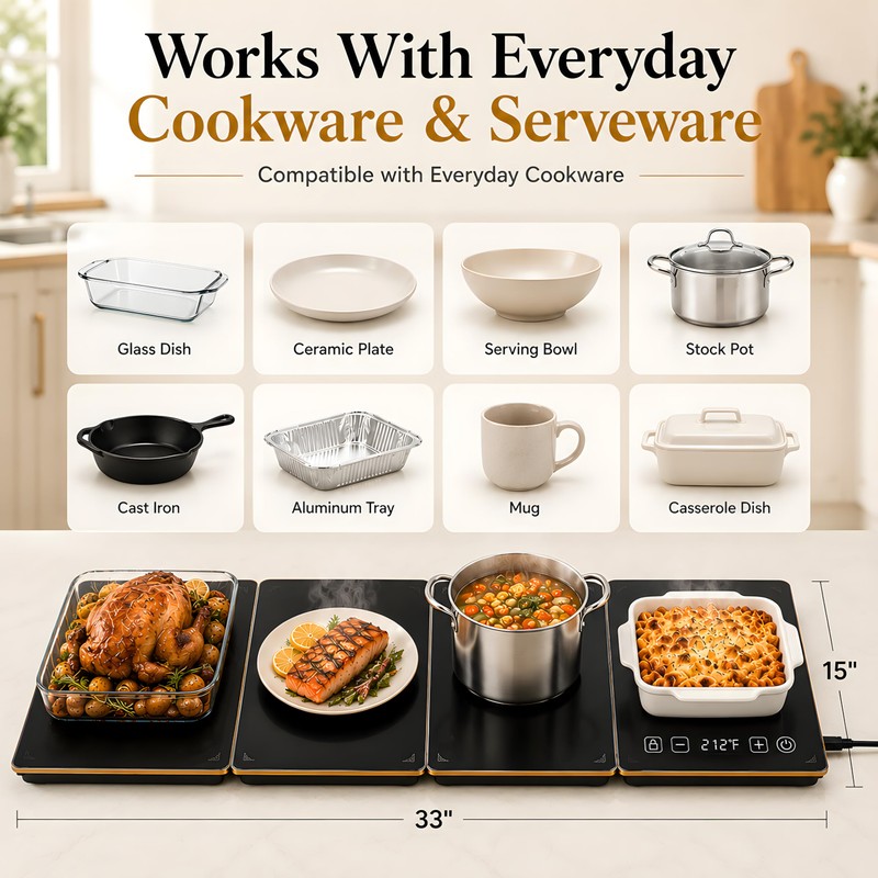 ASBRAVO Electric Warming Tray, 10-Sec Fast Heat,8 Temps & 24