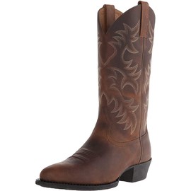 DAYINGJIA Cowboy Boots for Men Pointy Toe Western Boots Mid Calf Boots Men's Knee High Embroidered Chunky Heel Boot Brown