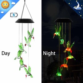 Solar Wind Chime, Color Changing Hummingbird Windchimes Waterproof, Outdoor Decorative Hanging Lights for Yard Patio Garden Balcony Bedroom, Gifts for Mom Grandma Girls Friend