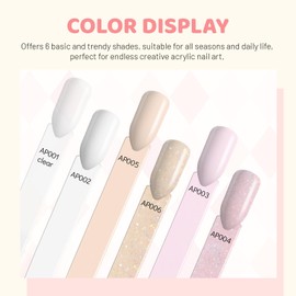 Aokitec Acrylic Powder Set - 6 Colours Clear Pink Nude White Acrylic Nail Powder for Nail Extensions 3D Nail Carving Nail Art, Nail Powder for Acrylic Nails French Manicure Salon Home DIY