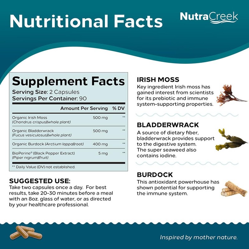 NutraCreek Sea Moss | Irish Sea Moss Capsules with Bladderwrack,