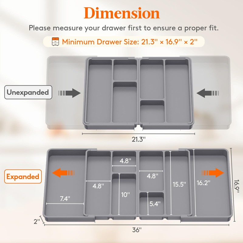 Lifewit Large Utensil Organizer for Kitchen Drawer, Expandable From 21
