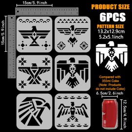 FINGERINSPIRE 6Pcs Aztec Eagle Painting Template with Brush 15x15cm Symbols Eagle Painting Template Geometry Eagle Stencil Various Eagle Painting Stencils Reusable DIY Art Craft Stencil
