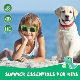 Hifot 2 Stück Sonnenbrille Kinder Jungen Mädchen, Dinosaurier Sonnenbrille Jungen 3-6 Jahren, Süße Kindersonnenbrille Kleinkind Sonnenbrillen mit UV-Schutz, für Ferien Strand Freien Sommer Sport