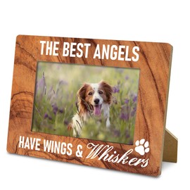 Yxadu Sympathy Gifts, Dog Cat Bereavement Remembrance Gifts, Pet Memorial Wood Picture Frame, the Best Angels Have Wings and Whiskers, Holds 4 x 6 Inch Photo-Rustic Nature Wood Texture