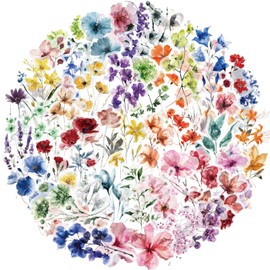 50Pcs Transparent Flower Stickers for Scrapbooking PET Nature Plant Sticker Floral Stickers Colorful Vintage Craft Sticker for Journaling Scrapbooking Clear Flowers Decals (Flower)