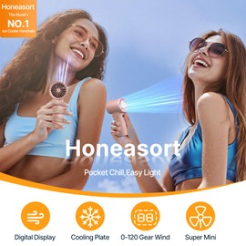 Honeasort Portable Handheld Turbo Fan | Speed(1-120) Adjustable Mini Fan featuring Cooling Mode | 5000 mAh Rechargeable Battery | Metal Body & LED Display | Gifts for Men Women, Camping & Outdoor