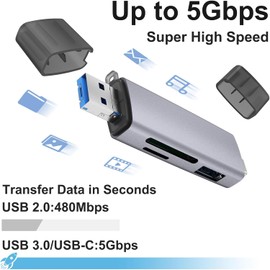 IEOVIEE Lector de Tarjetas SD/Micro SD, USB C Dual Connector Adaptador Tarjetas de Memoria, Soporta USB 3.0/ SD/SDXC/Micro SD/Micro SDXC/MMC/RS-MMC, Compatible con MacBook Pro, etc