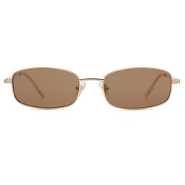 SOJOS Small Y2k Narrow Rectangle Sunglasses Womens Mens Retro 80s 90s Skinny Sunnies SJ1187, Gold/Light Brown