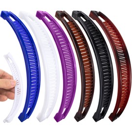 Winsyison 5pcs Banana Hair Clips, Non-Slip Large Hairstyle Claws for Women, Vintage 90 Style Double Combs Hairpin Accessories for Thick Thin Fine Curly Straight Long Hair- 5 Colors