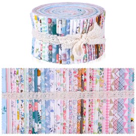 Wamkon 40 Colours Jelly Rolls, 6.25 x 100 cm Cotton Craft Jelly Roll Up, Flowers Jelly Rolls Fabric Strips Cotton Jelly Rolls Patchwork Fabrics for Quilting, Patchwork, Sewing, Crafts