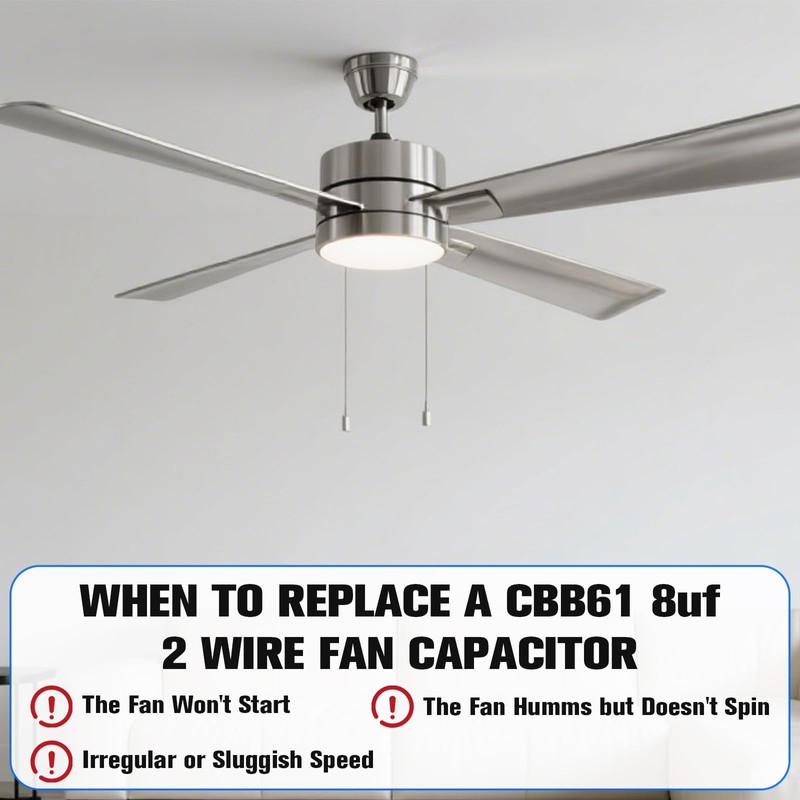 Podoy Ceiling Fan Capacitor CBB61 8uf 2 Wire for Compatible