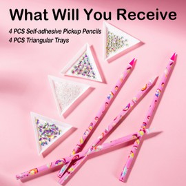 Haozher 8 Pcs Rhinestone Picker Tool Kit, Self-Adhesive Wax Pencil for Rhinestones and Diamond Painting, Gem Picker Tool Dotting Tools for Nail Art, 4 Wax Pen and 4 Rhinestone Trays rhinestone tools