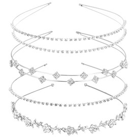 Nogeqi 4PCS Silver Rhinestone Headband, Diamond Crystal Wedding Bride Headband, Flower Leaves Prom Rhinestone Headpiece Hair Accessories for Women Girls