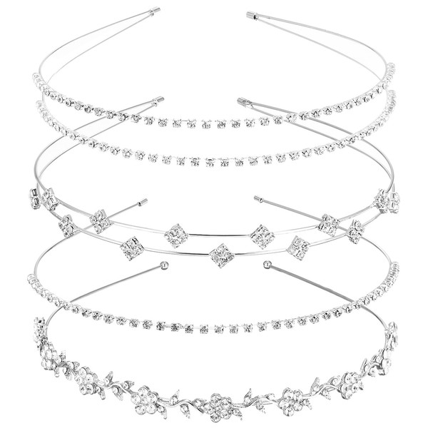 Nogeqi 4PCS Silver Rhinestone Headband, Diamond Crystal Wedding Bride Headband,