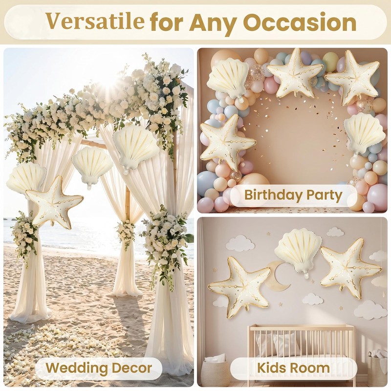 4pcs Starfish & Seashell Mermaid Foil Balloons for Under The
