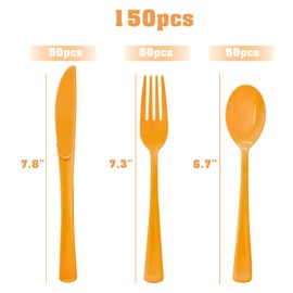 joy akkess 150 Pack Orange Plastic Silverware, Orange Plastic Cutlery, Orange Silverware Includes 50 Orange Forks, 50 Orange Spoons, 50 Orange Knives for Graduation Party Decorations Birthday