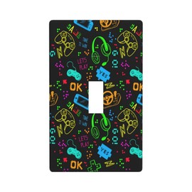 Lhdlnn Colorful Video Game Controller Light Switch Cover Plate Decorative Gaming Gamer Wall Plate 1 Gang Single Toggle Switchpalte Electrical Faceplate for Boys Kids Bedroom Bathroom 4.5" x 2.76"