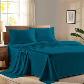 Ashton Sheets 100% Egyptian Cotton Full Size Sheet Set - 600 Thread Count Egyptian Cotton Sheets Set for Full Size Bed (4 Pc, Teal), Soft, Cooling, Luxury Hotel 16" Deep Pocket Sateen Weave Bedsheet