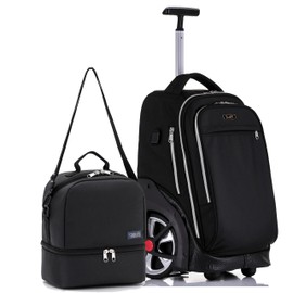 NEW TILAMI 19 Inch Rolling Backpack with Lunch Bags Wheeled Computer Laptop Backpack Bookbag Roller Travel Bag for Women Men, Black