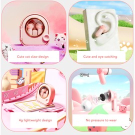 Cute Earbuds, Wireless Cat Claw Earphones 5.4, with 13mm High Diaphragm Dual Mode Game/Music for Small Ears, 0.06s Low Latency