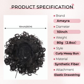 Ameyra Messy Bun Hair Piece for Women Curly Hair Buns HairPiece Fake Bun Loose Wave Drawstring Ponytail Extension for Women Daily Use-Brown Black