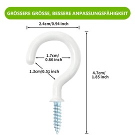 Yogopro Pack of 30 Screw Hooks Black Ceiling Hooks Hook Screws 50 mm Vinyl Coated Ceiling Hooks Widely Used in Homes and Offices White