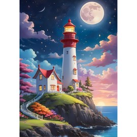 DPHERO DIY Lighthouse Diamond Painting Kits for Adults,5D Diamond Art Kits for Beginners,Round Full Drill Moon Night Diamond Painting Art,DIY Painting by Numbers Diamond Art Painting 12x16 inch